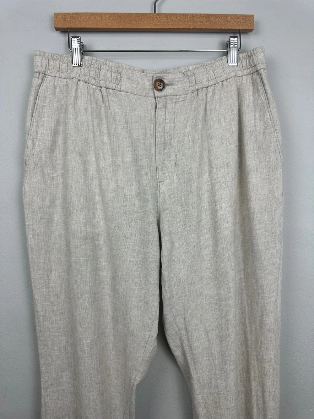 14th & Union Elastic Waist Linen Blend Trim Fit Pants Sz L
